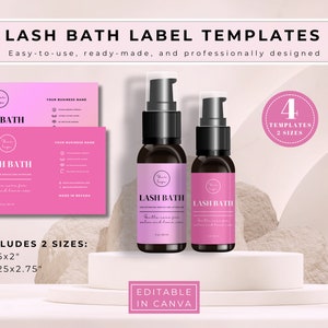 Lash Bath Label, Editable Lash Shampoo Stickers, Lash Shampoo Template, Eyelash Cleanser Foam, DIY Lash Foam, Canva Printable 30ml 50ml 60ml