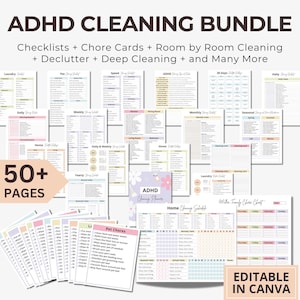 ADHD Cleaning, Adult Chore Chart, Cleaning Checklist Bundle, ADHD Cleaning Schedule, ADHD Planner, Deep Cleaning Cards, Colorful Printable