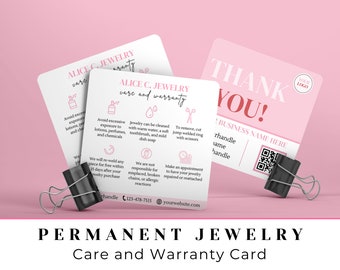 Karta stałej pielęgnacji biżuterii, szablon gwarancji (Canva)