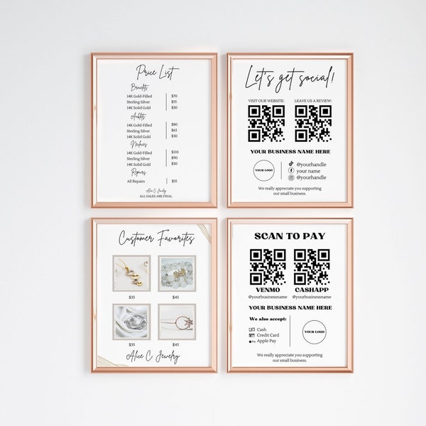 Permanent Jewelry Sign Bundle, Permanent Jewelry Price List, Permanent Jewelry Display, Permanent Jewelry Business Bundle, Scan To Pay