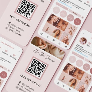 Cartes de visite Instagram, Carte de visite numérique Canva DIY, Modèles d'esthéticienne, Carte de visite IG, Cartes de visite roses, Cartes IG des influenceurs