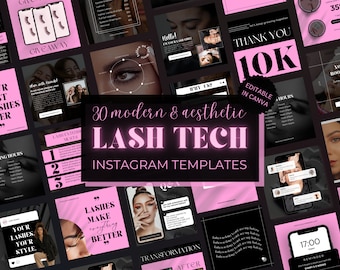 Lash Tech Instagram Templates, Social Media Posts (Canva)