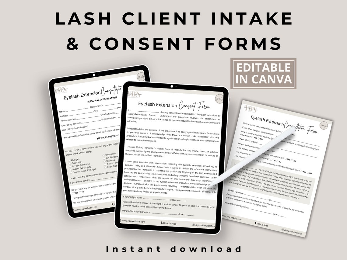 Lash Consent Form, Lash Client Intake, Eyelash Extension Forms