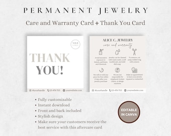 Karte für die Pflege von Schmuck, Nachsorgekarte für Schmuck, Garantie für Schmuck, Schmuck Business Kit, Pflegekarte Canva Template