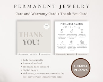 Karta stałej pielęgnacji biżuterii, Karta stałej pielęgnacji biżuterii, Gwarancja na trwałą biżuterię, Zestaw biznesowy biżuterii, Szablony Canva karty pielęgnacji