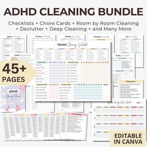 Cleaning ScheduleTemplate, ADHD Cleaning Bundle, ADHD Chore Chart, ADHD Chore Planner, Editable Cleaning Checklist, House Keeping Planner