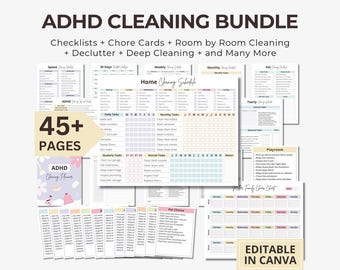 ADHD Cleaning Schedule Bundle, Chore Chart, Checklist (Canva Editable, Digital Download)