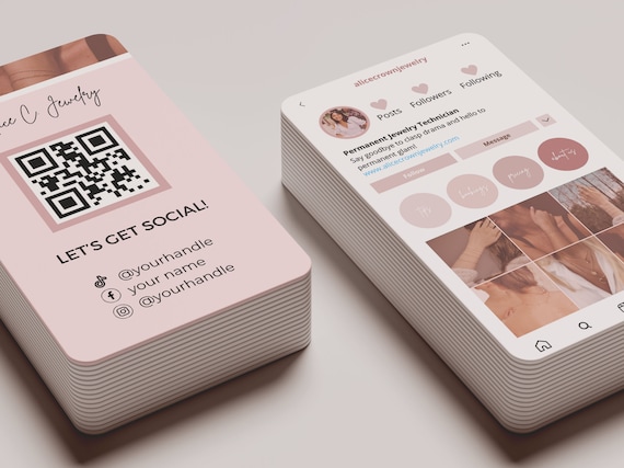 Instagram Business Cards, DIY Canva Business Card, IG Business Card, Social Media Template, Aesthetic Templates, QR Code Business Card, Pink