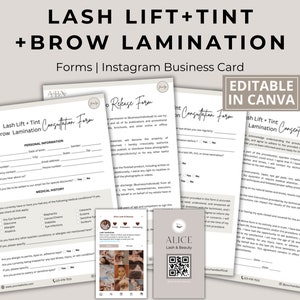 Wenkbrauwlaminering, toestemmingsformulier voor wimperlift en tinting, afstandsverklaring schoonheidsspecialiste, toestemmingsformulier wimpers, wimpertintsjablonen, Instagram-visitekaartje
