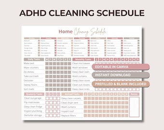 ADHD Cleaning Checklist: Customizable Cleaning Schedule (Digital Download)