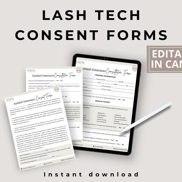 Eyelash Extension Forms, Editable Lash Consent Templates, Lash Tech Consultation, Lash Client Intake, Esthetician Forms, Lash Tech Forms