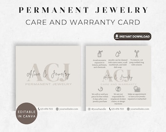Karte für die dauerhafte Schmuckpflege, Garantiekarte für dauerhaften Schmuck, Nachsorge für dauerhaften Schmuck, Schmuck-Visitenkarte, Pflegekarte Canva Vorlage