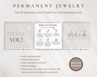 Dauerhafte Schmuckpflegekarte, dauerhafte Schmucknachsorge, dauerhafte Schmuckgarantie, Geschäftsschild, bearbeitbare Canva-Vorlage, Visitenkarten