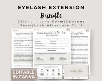 Eyelash Extension Forms, Lash Consent Form, Esthetician Forms, Lash Care Card, Lash Client Form, Lash Consultation, Lash Tech Canva Template