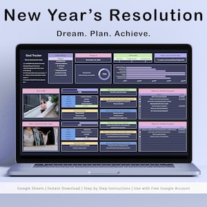 Ziel Planer Google Sheets Einfaches Ziel Tracker Tabelle Dark Mode SMART Ziel Einstellung Vorlage 2025 Neujahres Vorsätze Vision Board