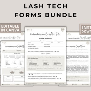 Eyelash Extension Forms Bundle, Editable Lash Consent Templates, Lash Client Record, Lash Tech Consultation, Esthetician Forms, Lash Waiver