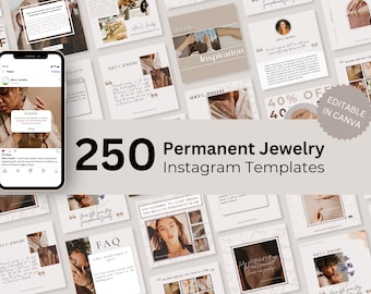 Bewerkbare permanente sieraden Socialmedia-sjablonen, permanente sieraden Instagram Posts-sjablonen, permanente sieraden Zakelijke benodigdheden