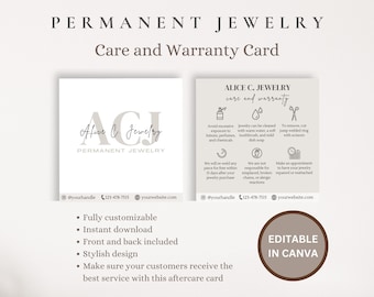 Permanente sieradenonderhoudskaart, permanente sieradengarantiekaart, permanente sieradenservice, permanente sieradenonderhouds- en visitekaartjes