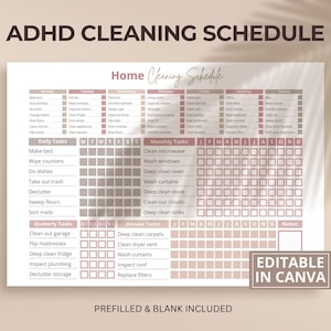 ADHD 掃除スケジュール、大人の家事表、掃除スケジュール、家事表、ADHD プランナー、ADHD 掃除、掃除チェックリスト、掃除リスト