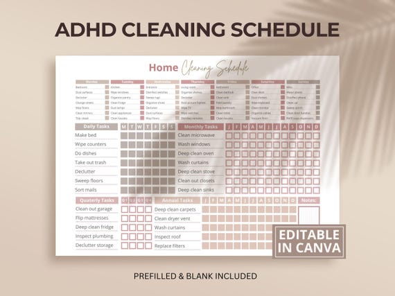 ADHD Cleaning Schedule: Chore Chart, Cleaning Checklist (Digital Download)