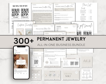 Pacchetto aziendale permanente di gioielleria, modelli di post Instagram permanenti di gioielleria, scheda permanente per la cura dei gioielli, modello di segnaletica, modulo di consenso