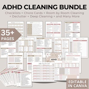 Schoonmaakschema, ADHD-planner, schoonmaakchecklist, takenlijst voor volwassenen, ADHD-schoonmaakbundel, ADHD-schoonmaakschema, bewerkbare schoonmaaklijst