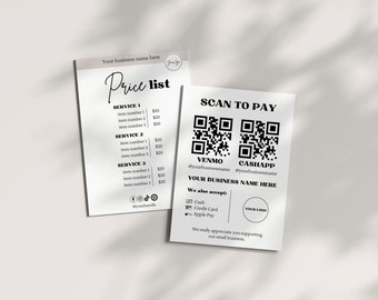 Scan to Pay, Follow Us Sign, Qr Code Sign, Price List Template, Payment Sign, Price List, Scan to Pay Sign, Business Signs, Qr Code Template