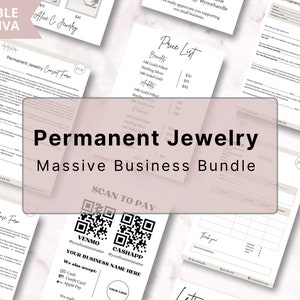 Zakelijke bundel permanente sieraden, bord permanent sieraden, aansprakelijkheidsformulier permanente sieraden, toestemmingsformulier, canvassjabloon onderhoudskaart