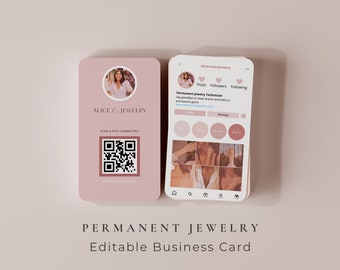 Instagram Business Card Pink, Permanent Jewelry Instagram Business Card Template, DIY Business Card, Social Media Template, Ig Business Card