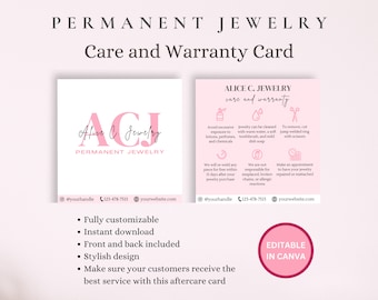 Dauerhafte Schmuck-Nachsorgekarte, Garantie, Canva-Vorlage