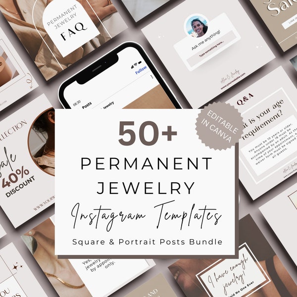 Editable Permanent Jewelry Social Media Templates, Permanent Jewelry Instagram Posts, Permanent Jewelry Business Supplies, Canva Template