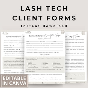 Lash Consent Form, Lash Client Intake, Eyelash Extension Forms, Editable Lash Consent Templates, Lash Tech Consultation, Esthetician Forms