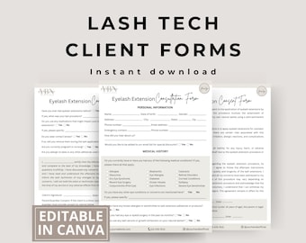 Lash Consent Form, Lash Client Intake, Eyelash Extension Forms, Editable Lash Consent Templates, Lash Tech Consultation, Esthetician Forms