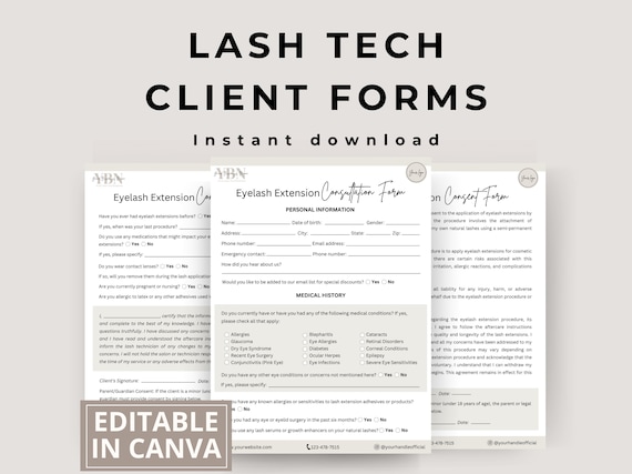 Lash Consent Form, Lash Client Intake, Eyelash Extension Forms, Editable Lash Consent Templates, Lash Tech Consultation, Esthetician Forms