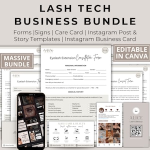 Eyelash Extension Forms, Lash Business Bundle, Lash Tech Instagram Templates, Lash Consent Form, Lash Tech Templates, Lash Business Cards