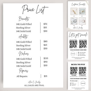Permanent Jewelry Business Sign Bundle Permanent Jewelry Price List Permanent Jewelry Supplies Permanent Jewelry Business Bundle Scan to Pay