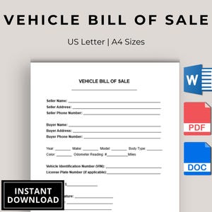 Editable Vehicle Bill of Sale Motor Vehicle Sale Contract Printable Vehicle Bill of Sale Template Google Docs WORD PDF Instant Download