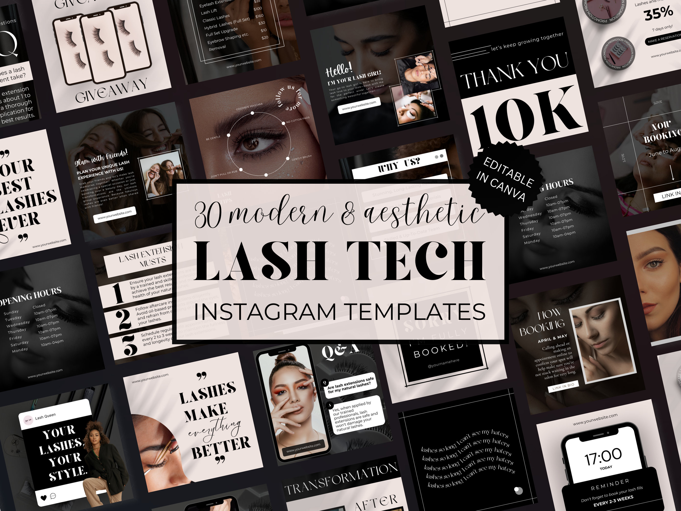 Lash Tech Artist Instagram Post Templates, Lash Extension Instagram Stories, Lash Social Media, Lash Stylist Post Templates, Lash Branding
