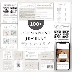 Offre groupée de bijoux permanents, Carte d'entretien de bijoux permanents, Enseigne pour bijoux permanents, Modèles de publications Instagram, Formulaire de consentement, Kit de démarrage