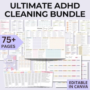 Bewerkbare schoonmaakplanner, schoonmaakchecklist, schema, ADHD-schoonmaakplanner, huishoudelijke taken, digitale download pdf, kleurrijk