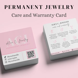 Roze permanente sieradenonderhoudskaart, permanente sieradengarantiekaart, permanente sieradenservice, permanente sieradenonderhouds- en visitekaartjes