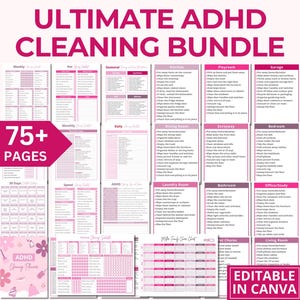 Editable ADHD Cleaning Checklist Bundle, Cleaning Schedule, Deep Cleaning Cards, ADHD Cleaning Planner, ADHD Chore Chart, Home Cleaning List