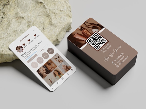 Editable Instagram Business Card Template, Esthetician Skincare, QR Code (Canva)
