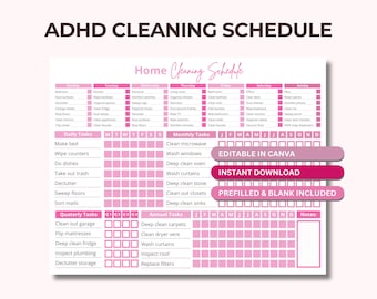 ADHD Cleaning Schedule, Customizable Chores Chart (Digital Download PDF)
