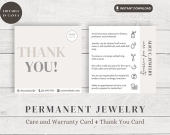 Karta do pielęgnacji biżuterii trwałej, Pielęgnacja biżuterii trwałej, Zestaw biznesowy do biżuterii trwałej, Karta do pielęgnacji biżuterii trwałej Canva, Karta z podziękowaniami