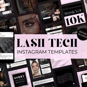 Lash Tech Instagram Template, 30 Pink Lash Tech Instagram Post Templates, Lash Extension Instagram Stories, Lash Artist Social Media Canva