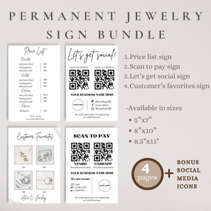 Permanent Jewelry Sign Bundle, Permanent Jewelry Price List Sign, Permanent Jewelry Supplies, Permanent Jewelry Business Bundle, Scan To Pay