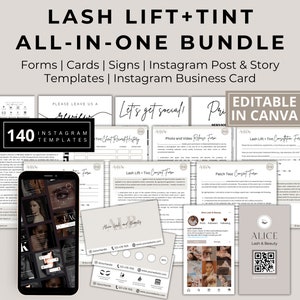 Lash Lift Tint Bundle Instagram Business Card Template Lash Consent Forms Eyelash Tint Social Media Posts LVL Lashes Esthetician Waivers