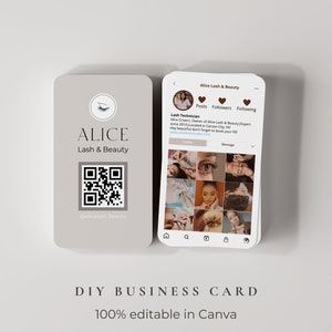Modello di biglietto da visita Instagram, biglietto da visita fai da te, biglietto da visita IG, modello per social media, modelli estetici, biglietto da visita con codice QR