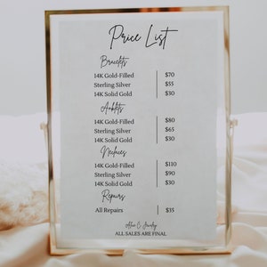 Permanent Jewelry Price List Sign, Permanent Jewelry Editable Template, Permanent Jewelry Supplies, Qr Code Sign, Permanent Anklet, Canva